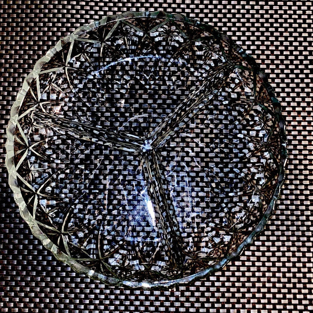 Vintage Cut Glass 3 part decided compote bowl